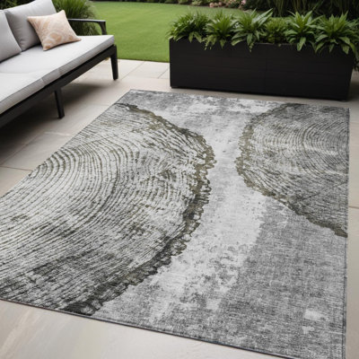 5' X 8' Grey Taupe And Silver Abstract Washable Indoor Outdoor Area Rug