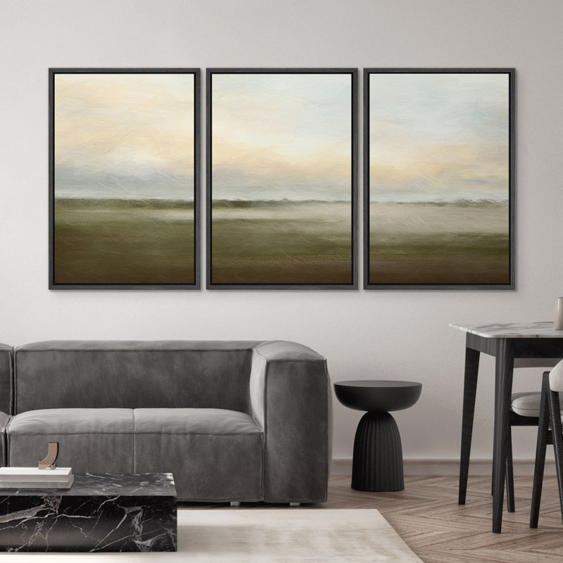 3 pièces, peinture sur toile à cadre flottant, Noir, H 24 po x l 48 po x P 1,5 po