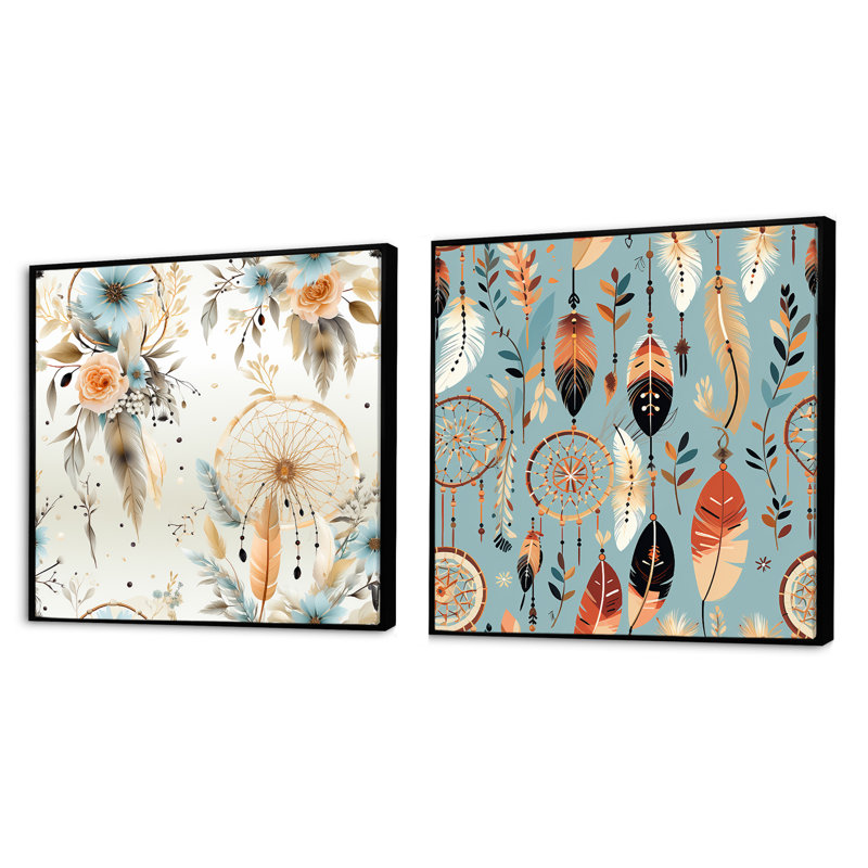 Taytreon - Ensemble de 2 collages carrés botaniques abstraits, Cadre flottant noir, H 16 po x l 33 po