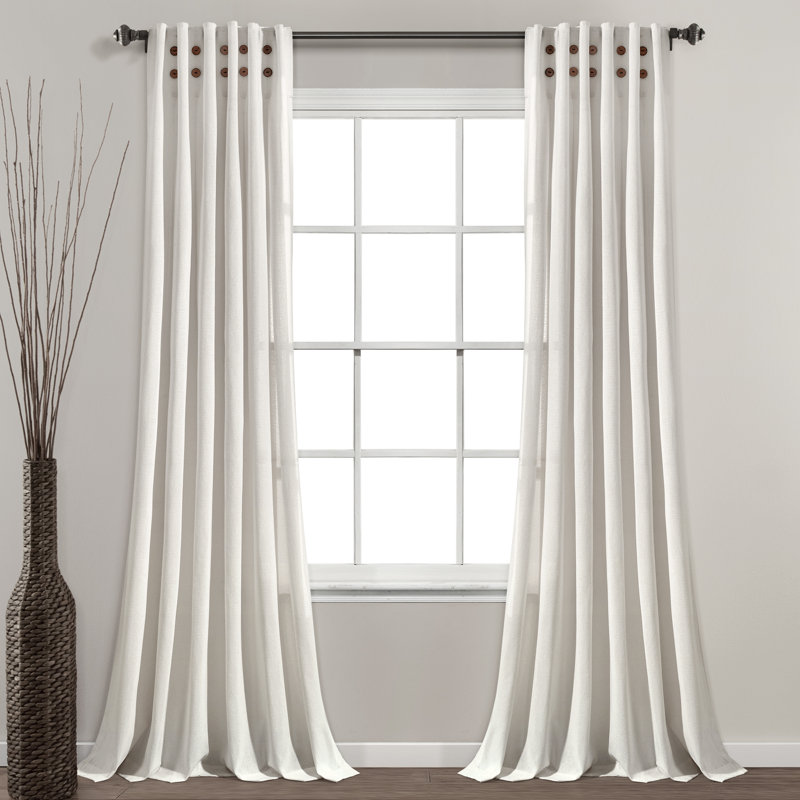 Off White Linen Button Pinched Pleat Light Filtering Curtain Panel