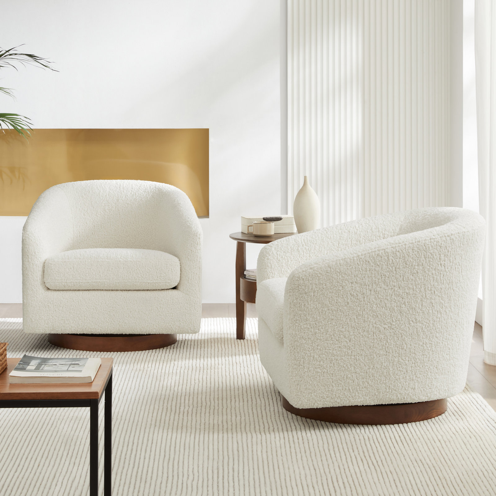 Bennett Swivel Barrel Chair, Aries Cream Sherpa