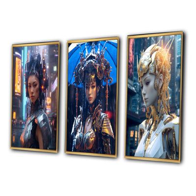 " Cyberpunk Goddess Futuristic Portrait " 3 - Pieces