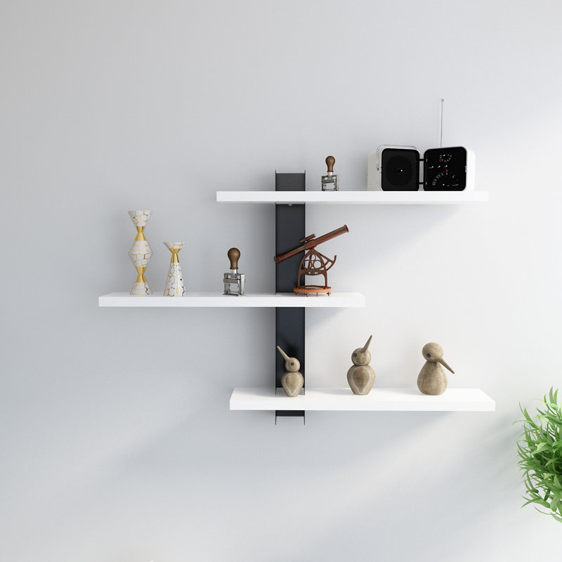 Mita 3 Piece Tiered Shelf with Adjustable Shelves, White/Black