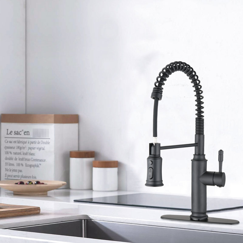 Robinet de cuisine tactile avec tirette - Finition noir mat en acier inoxydable, buse rotative à 360 ° pour une pratique de nettoyage complète de l'évier, qualité anti-rouille et anti-rouille, débit de température d'eau simple