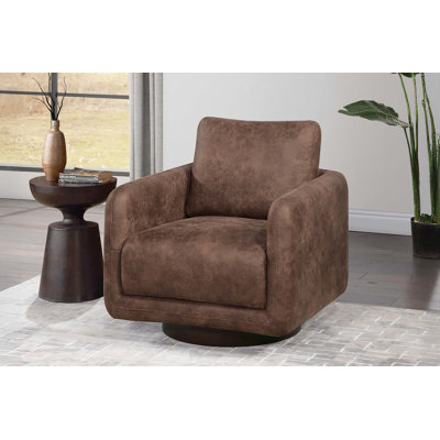 Magnifique fauteuil d'appoint pivotant 1 pièce en tissu de couleur noyer avec base en bois l 31 po x P 30 po x H 25 po Tissu, similicuir, contreplaqué, base en bois massif 1 pièce Design moderne noyer, revêtement de qualité supérieure