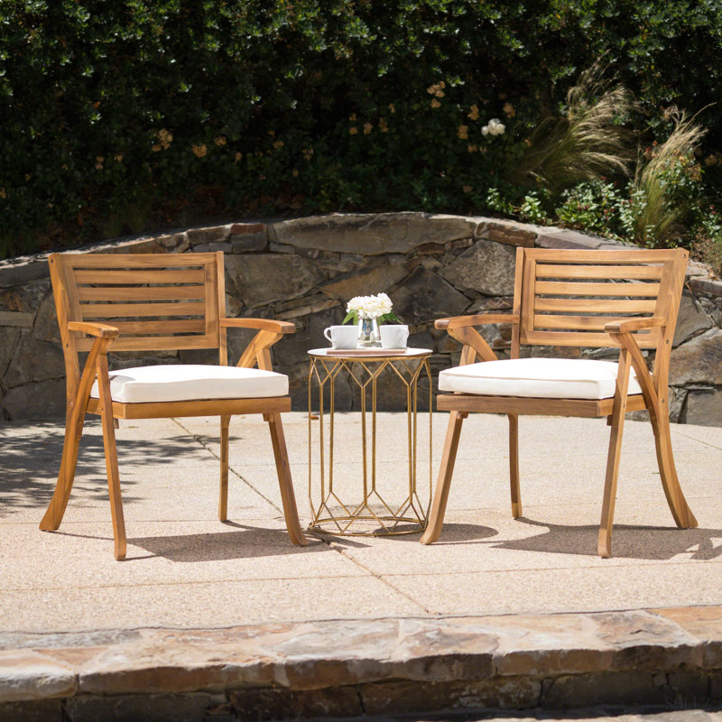 Outdoor Acacia Wood Dining Chair With Cushons, Teak