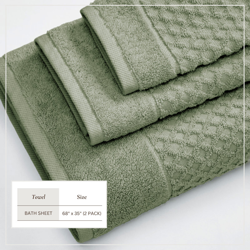 Ultra-Soft & Absorbent 100% Cotton Towel Set, Eucalyptus Diamond, 6 Piece Set (Bath Sheet + Hand Towel + Washcloth)