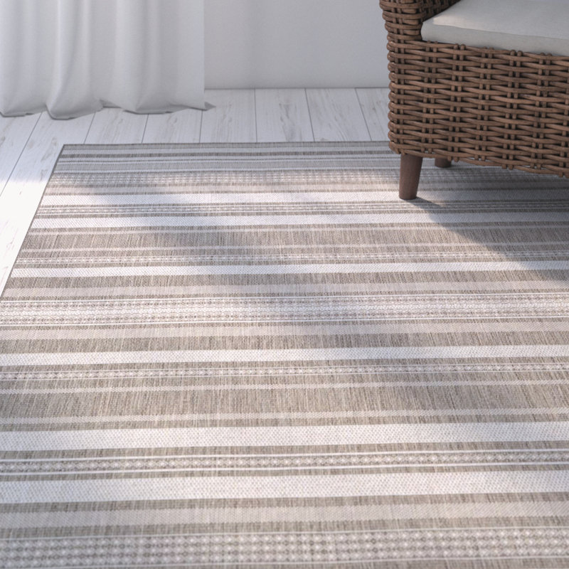 Sania Striped Indoor Outdoor Area Rug, Rectangle 8'6" x 13', Ivory / Taupe