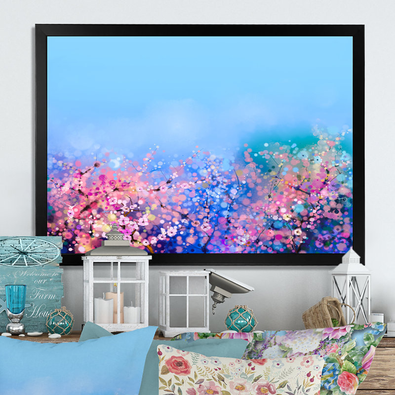 Cherry Blossoms - Print on Canvas, Black Picture Framed, 8" H x 12" W x 1" D