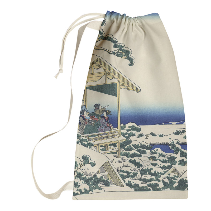 Sac à linge Tea House at Koishikawa, Petit (H 64 po x l 20 po x P 1,5 po), Blanc cassé/bleu