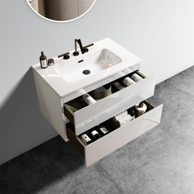 TIA 30" Wall Mount Space  Bathroom Vanity With Ceramic Sink With Three Faucet Holes
