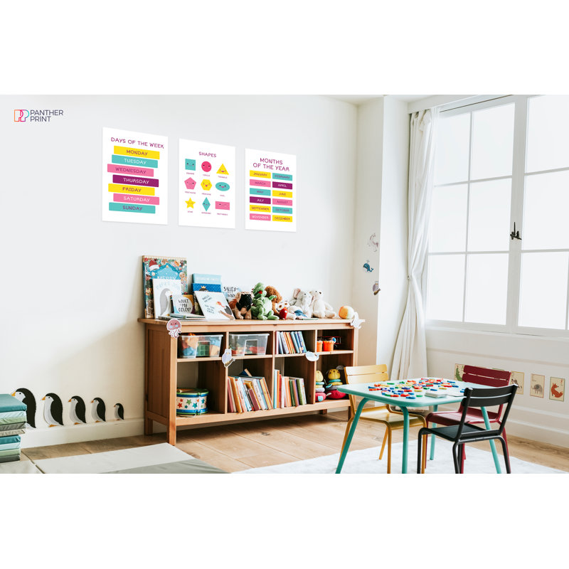 Days Months And Shapes Educational Classroom - 3 Piece No Frame Print Set, 42cm H x 29.7cm W
