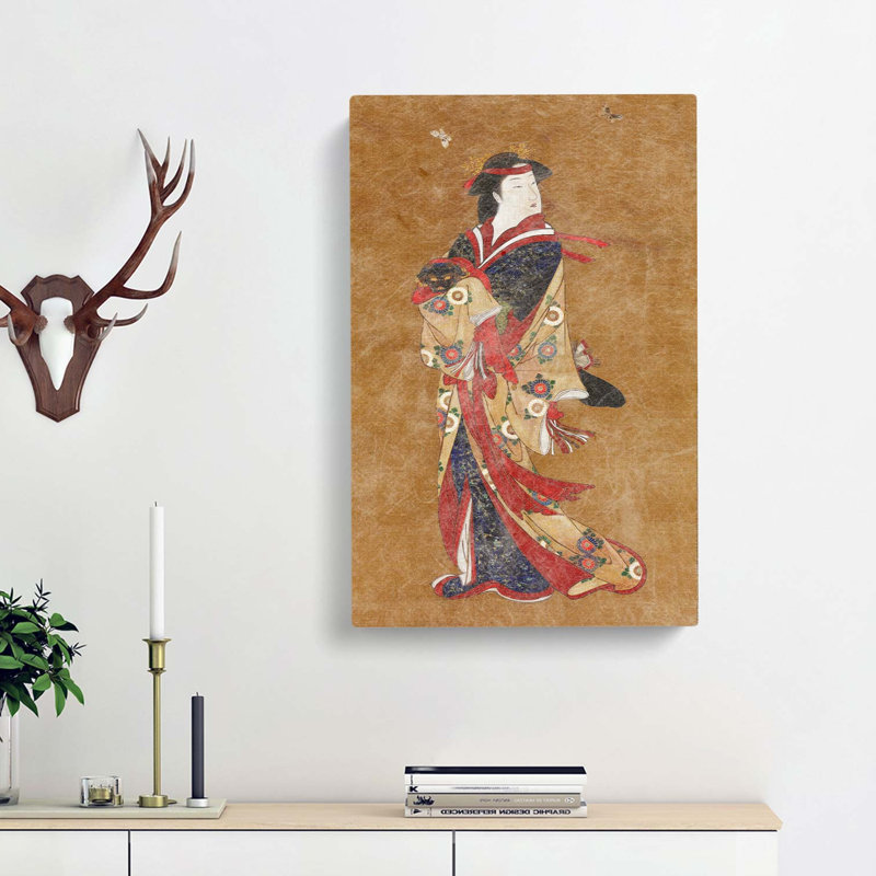 Beauty with Butterflies by Katsukawa Shunsho - Wrapped Canvas Painting Pint, 76cm H x 50cm W x 3cm D