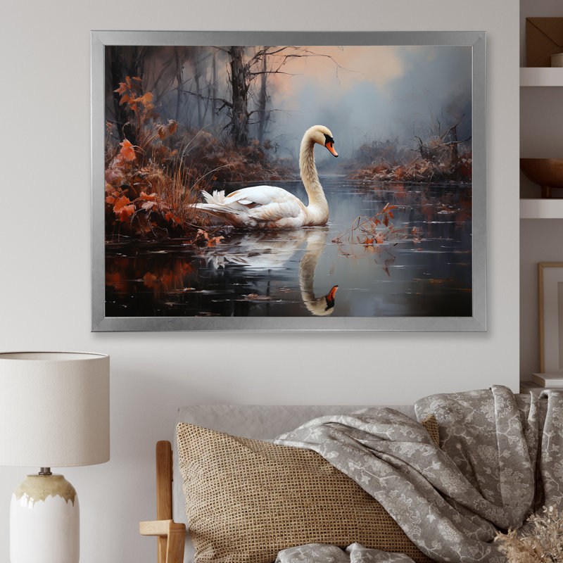 Cygne dans la brume I sur toile, H 24 po x l 32 po x P 1 po, Cadre photo argenté