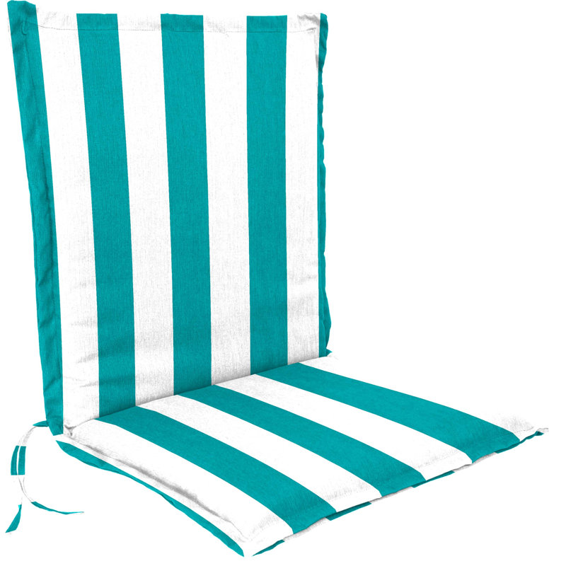 22" x 41" Awning Stripe Outdoor Chair Cushion with Ties and Flange, Blue