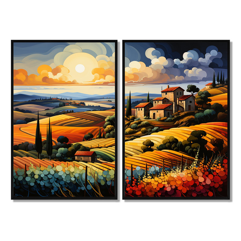 Italie, Toscane, vignobles, V, paysages, Italie, art mural, 36" H x 48" W, Floater Frame, Black