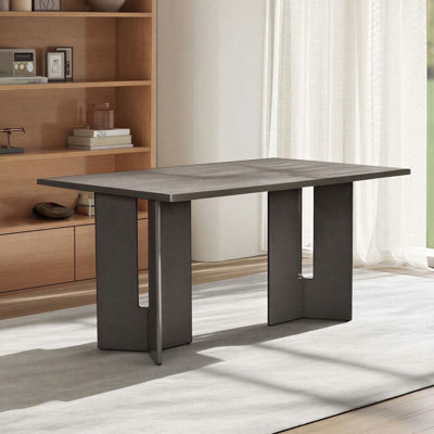 60''W Rectangular Wood Dining Table With Cutout Table Legs For Dining Room And Living Room