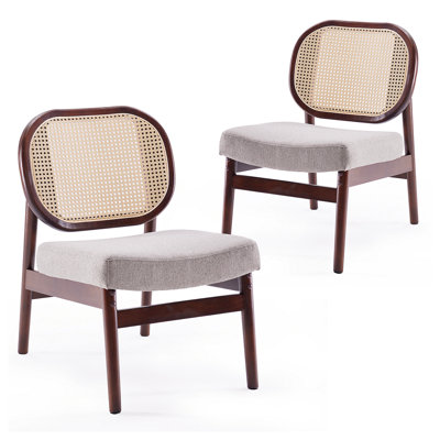 Chaise d'appoint en rotin, chaise de salon rembourrée avec dossier en rotin et structure en bois, chaise de lecture moderne de style Mid-Century pour le salon, la chambre à coucher, kaki