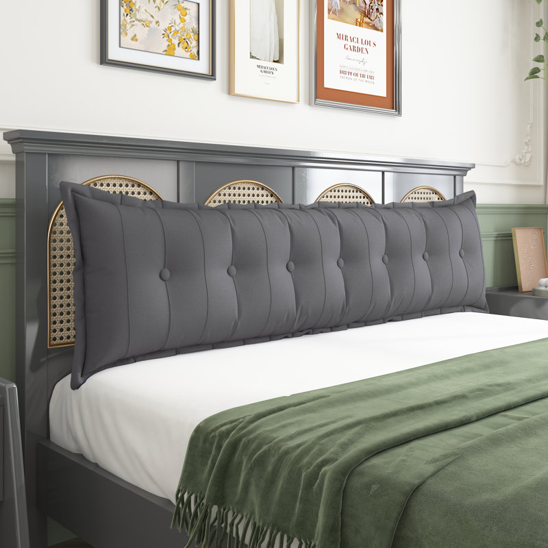 Large Linen Headboard Backrest Reading Body Pillow, Gray, 20" x 76"