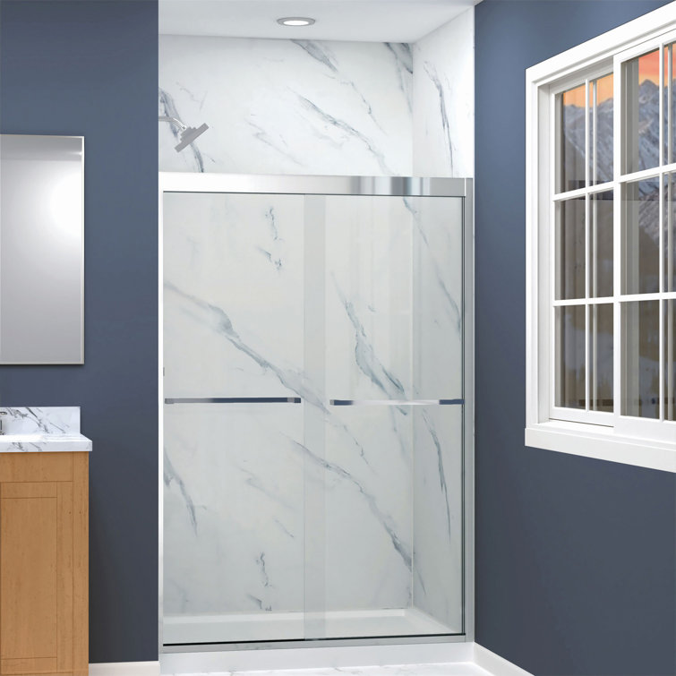Frederick 45.75'' - 47'' W x 70'' H Bypass Semi-Frameless Shower Door with Clear Glass