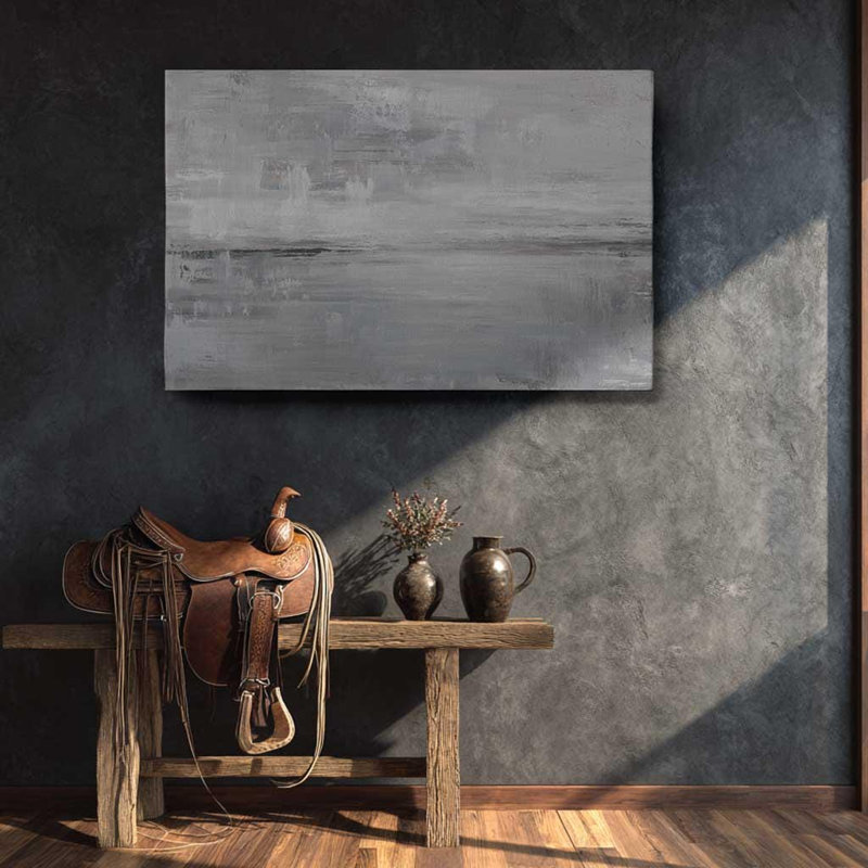 Toile abstraite grise, art mural blanc argenté - impression de texture neutre minimaliste, peinture industrielle moderne pour le décor du salon