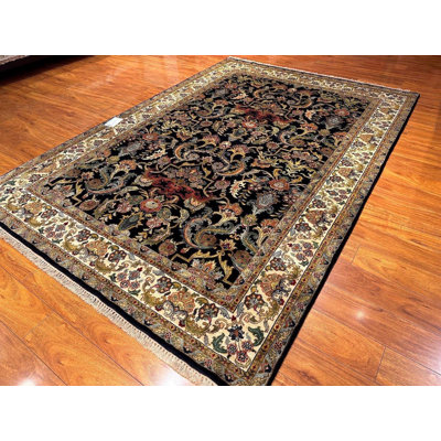 Hand Knotted Golden Age Rug 6x9, Black Floral Wool Area Rug, Luxury Traditional Oriental Carpet, Elegant Handmade Classic Rug