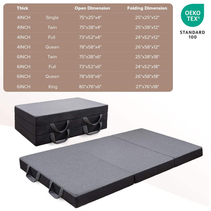 Tri-fold 4'' Memory Foam Mattress, Foldable Futon Mattress with Washable Cover, Extra Support Portable Murphy Bed Mattress