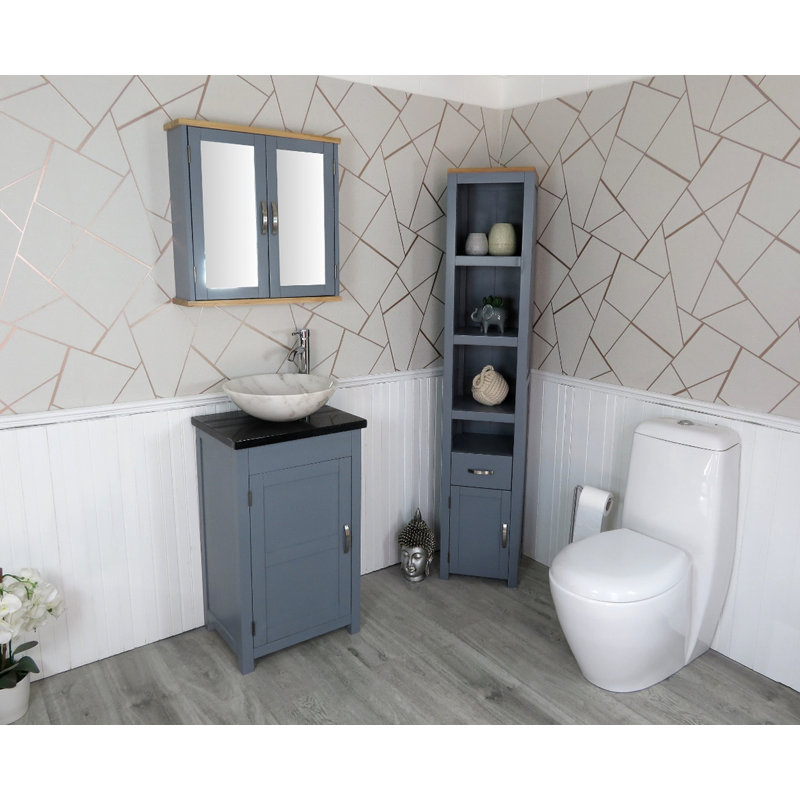 Scroggins 515mm Single Bathroom Vanity with Vessel Stone Basin, Black Quartz, Grey