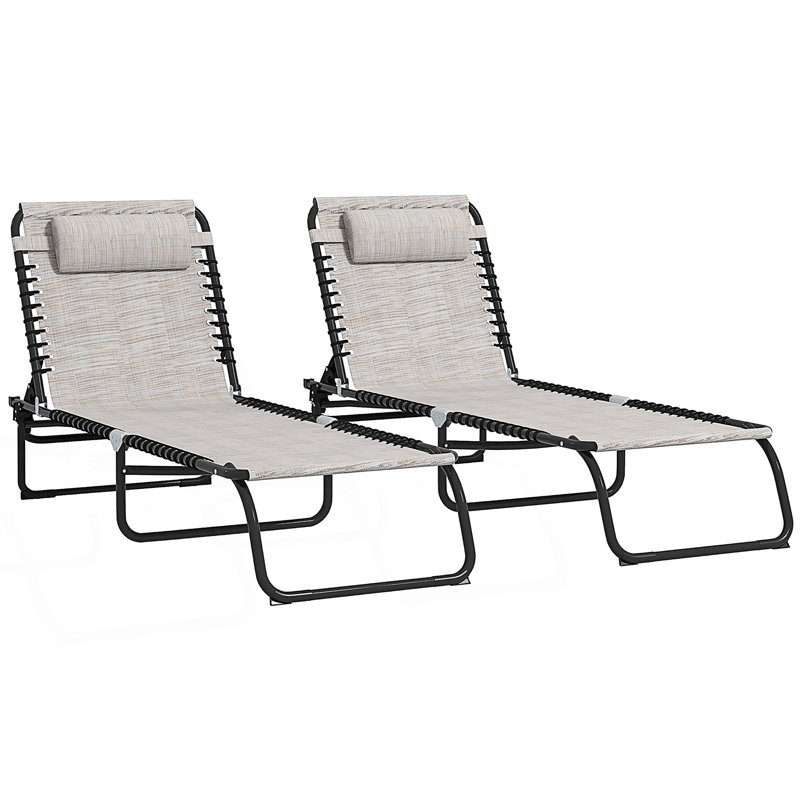Ensemble de 2 chaises longues pliantes et chaises longues, Blanc, crème