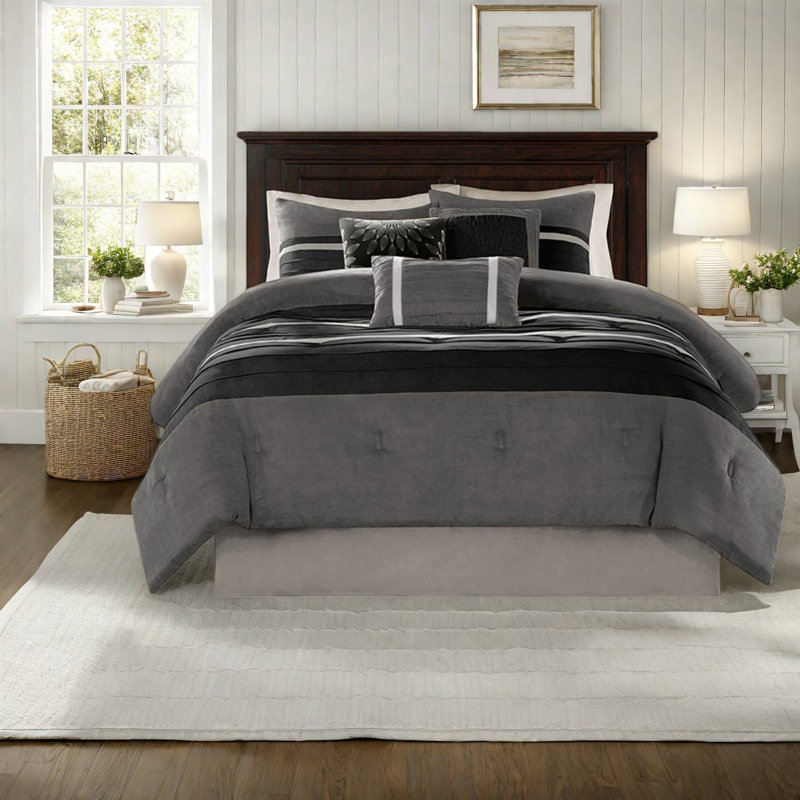 Comfortable Black Faux Suede Bedding Sets, Queen Size, Modern Home