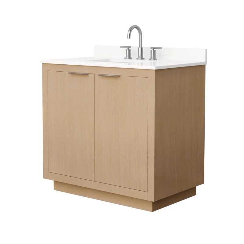 Maroni 36'' Single Bathroom Vanity with Quartz Top, 8" Center, Brushed Nickel, White Quartz