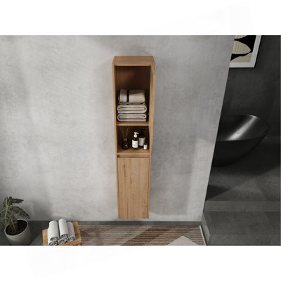 Bathroom Side Cabinet,Soft Close Doors,Float Mounting Design,Imitative Oak,(KD-Packing)