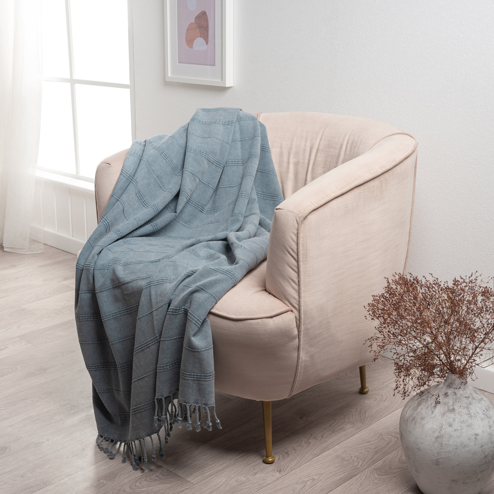 Dafina 100% Turkish Cotton Striped Throw, Gray