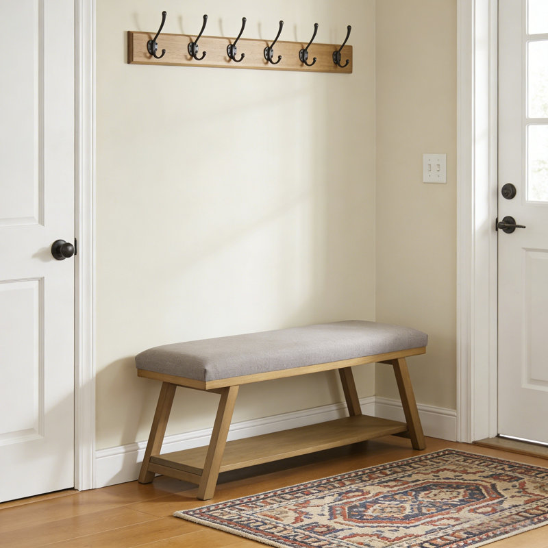Banc de rangement rembourré multifonctionnel, Light Yellow Wood/Gray