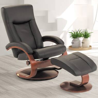 Kebe Palma Balder Black Leather Recliner Chair with Footrest