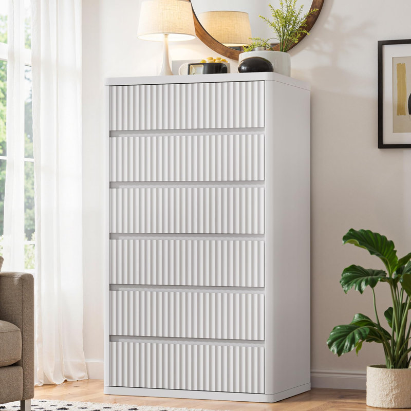 Commode courbée à 6 tiroirs, commode courbée moderne de 56 po, Blanc