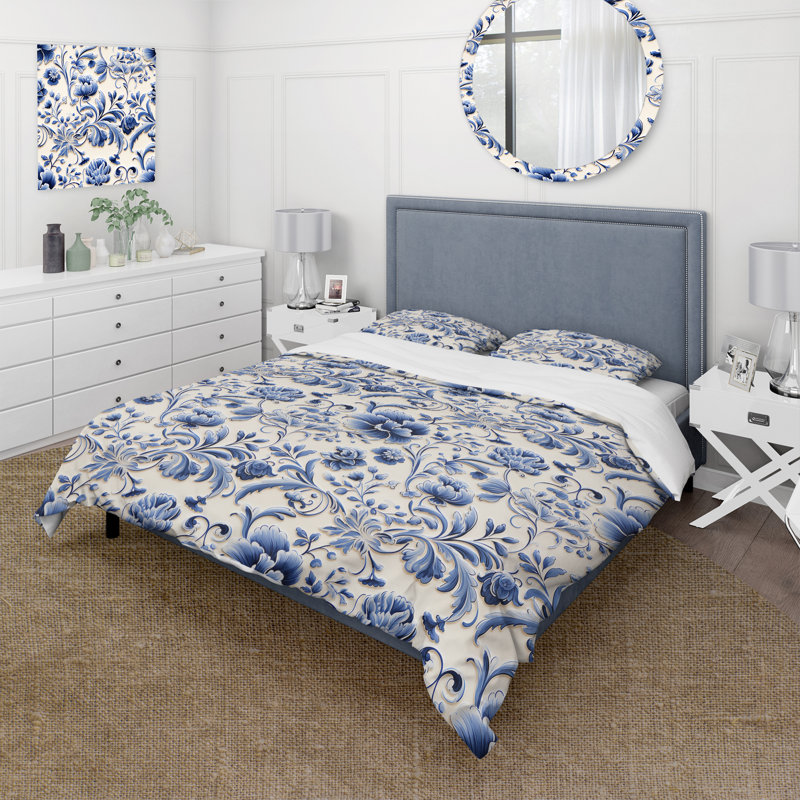 Ensemble de housse de couette Blue Renaissance Flourish Victorian, Housse de couette pour très grand lit et 2 très