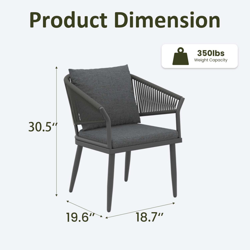 Patio Dining Armchair with Cushion, 6, Dark Grey / Grey