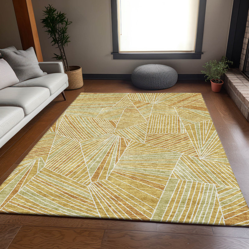 Premium Machine Washable Prisco Gold Rug, Rectangle 10' x 14'