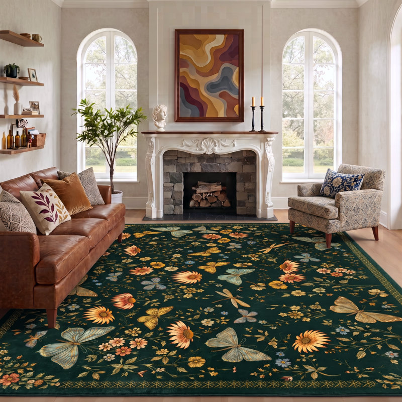 Tapis d'intérieur lavable à la machine avec envers antidérapant, Vert, 8'*10'