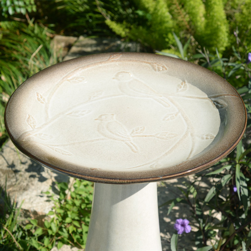 Ceramic / Porcelain Sundial Birdbath, Ivory