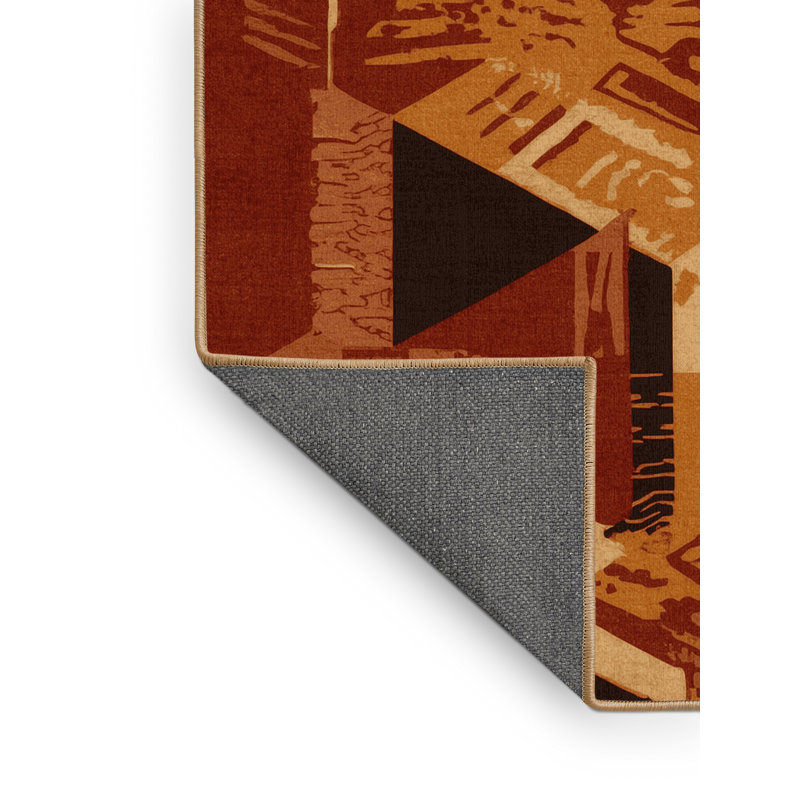 Tapis moelleux moelleux à motif de blocs d'inspiration mondiale Cropsey - reliure brun clair, 8' Round