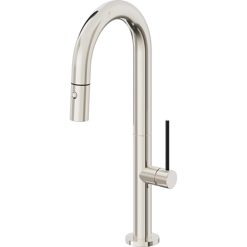 Pull-Down Prep/Bar Faucet With Button Sprayer, Black Stick, Polished Nickel