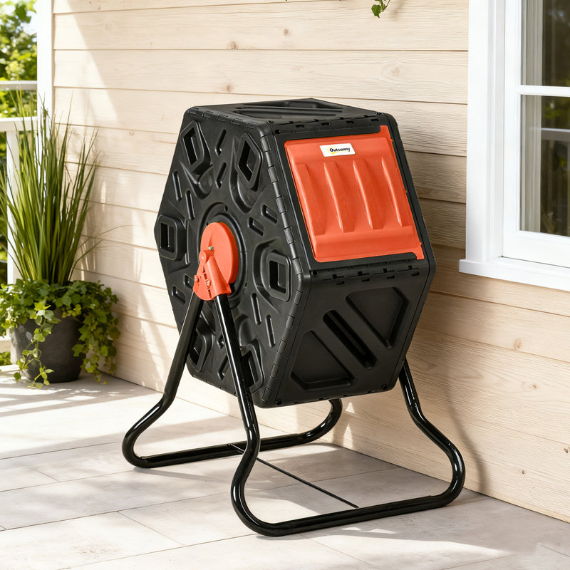 17 Gallon Composter, Compost Bin with Steel Legs, Orange, Orange