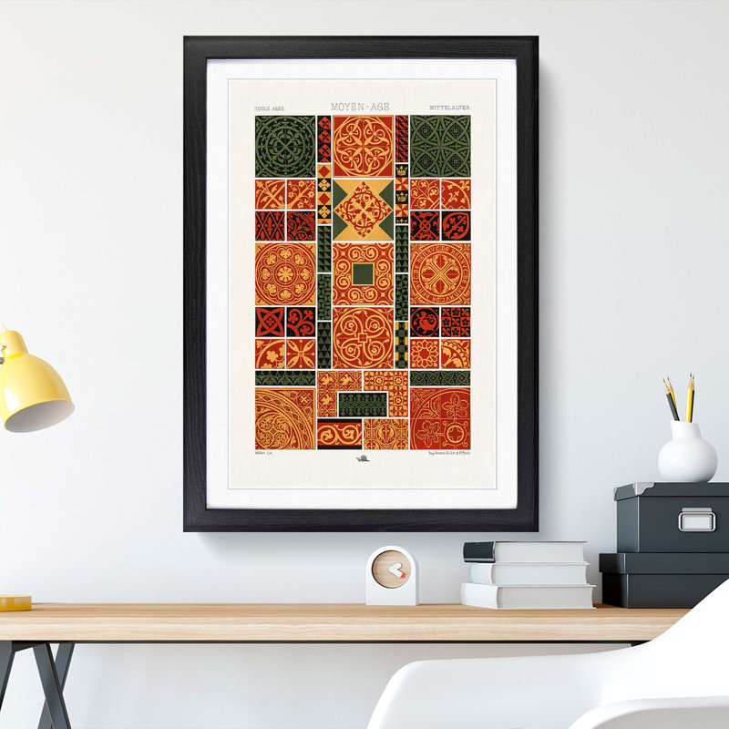 A Middle-Ages Pattern by Albert Racinet - Picture Frame Painting Print, 65cm H x 48cm W x 2cm D, Black Framed