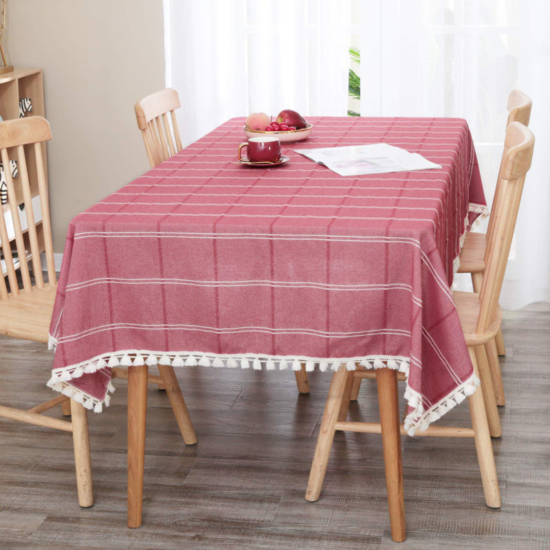 Tablecloths Square Poly-Cotton Blend Tassel Waterproof Fade Resistant Table Cover for Outdoor Picnic, 54" Rectangle, Red