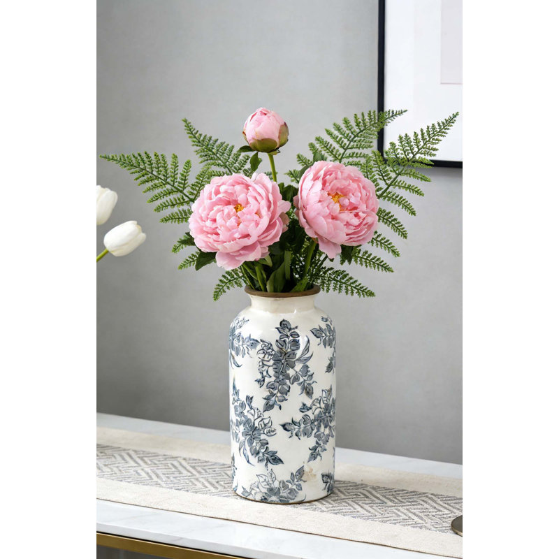 Vase en céramique d'inspiration rétro avec silhouette classique et motif floral pour la décoration intérieure