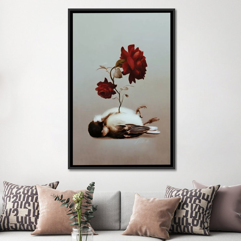 « âme oiseau », impression sur toile, H 26 po x l 18 po x P 1,5 po, Toile avec cadre noir