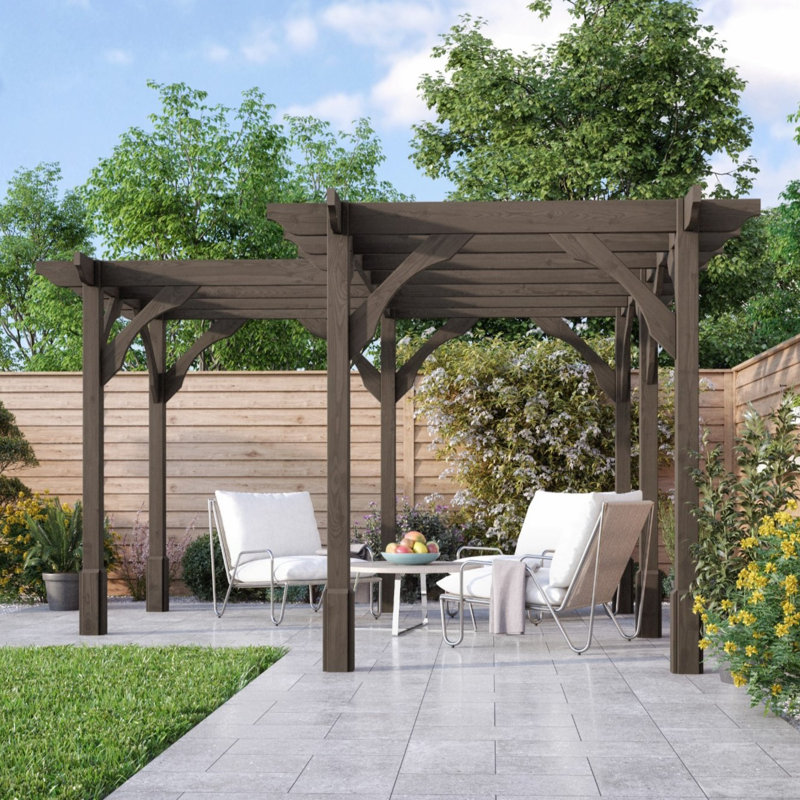 Barz 4.8m x 4.8m Solid Wood Pergola, Rustic Brown