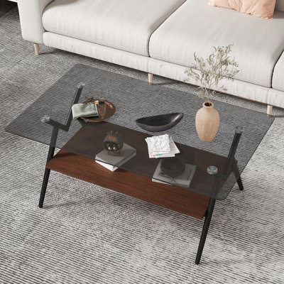 Table basse moderne et tables de bout de 3, verre trempé gris avec couche pour le salon 3, look